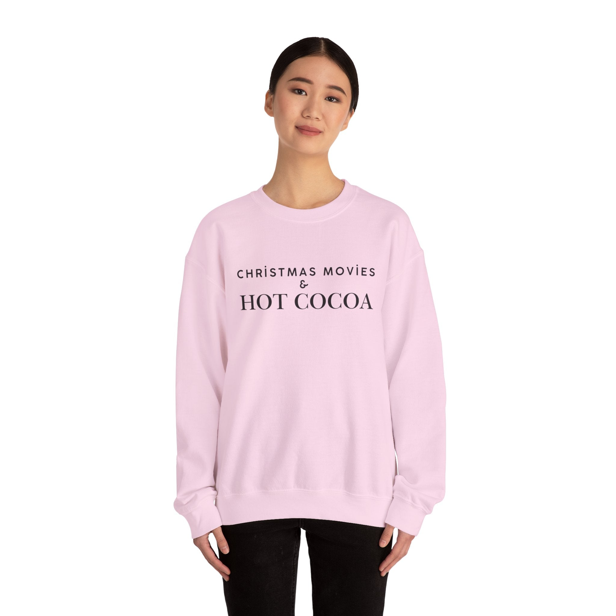 Christmas Movies And Hot Cocoa Sweatshirt Cozy Holiday Crewneck Pullover Winter Graphic Top