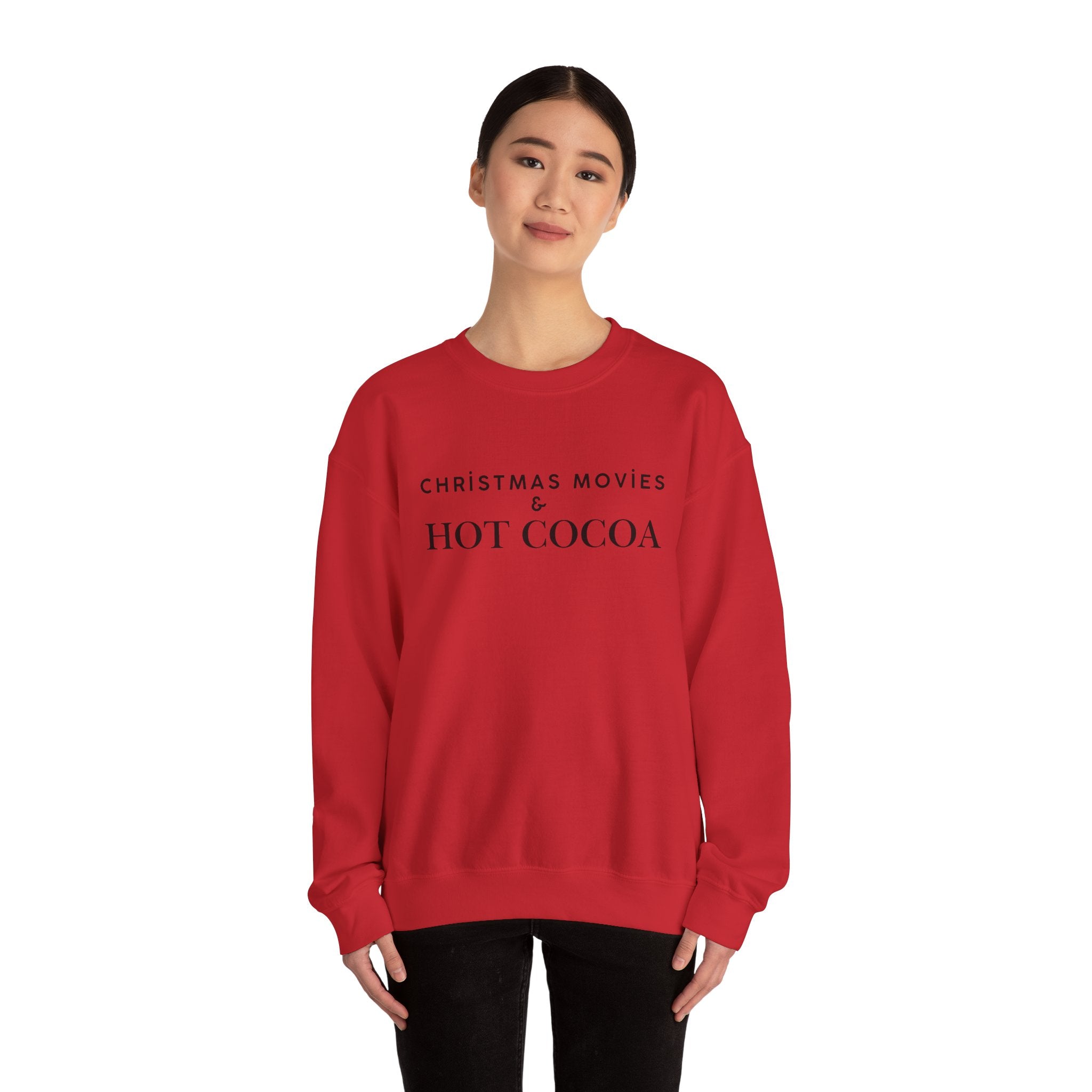 Christmas Movies And Hot Cocoa Sweatshirt Cozy Holiday Crewneck Pullover Winter Graphic Top