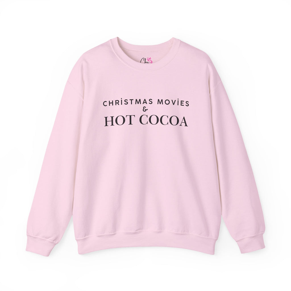 Christmas Movies And Hot Cocoa Sweatshirt Cozy Holiday Crewneck Pullover Winter Graphic Top