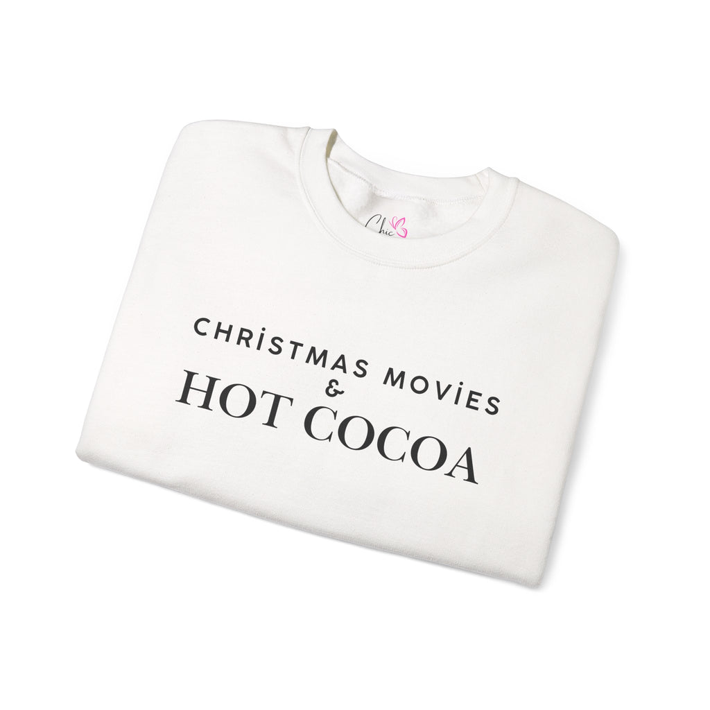Christmas Movies And Hot Cocoa Sweatshirt Cozy Holiday Crewneck Pullover Winter Graphic Top